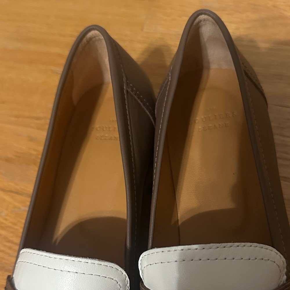 Sezane Brown and White Leather Loafers - Picture 3 of 12